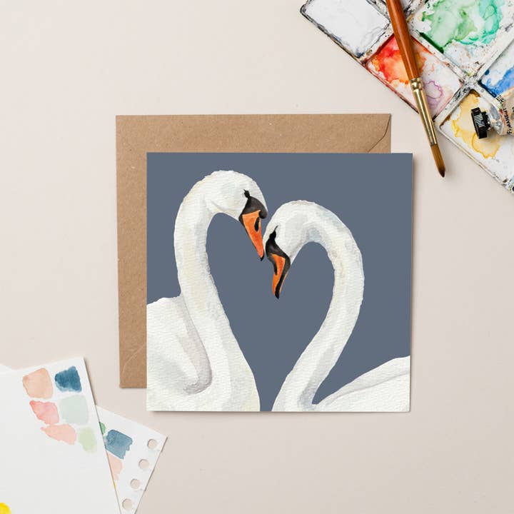 Swans Love card for wholesale by lil wabbit