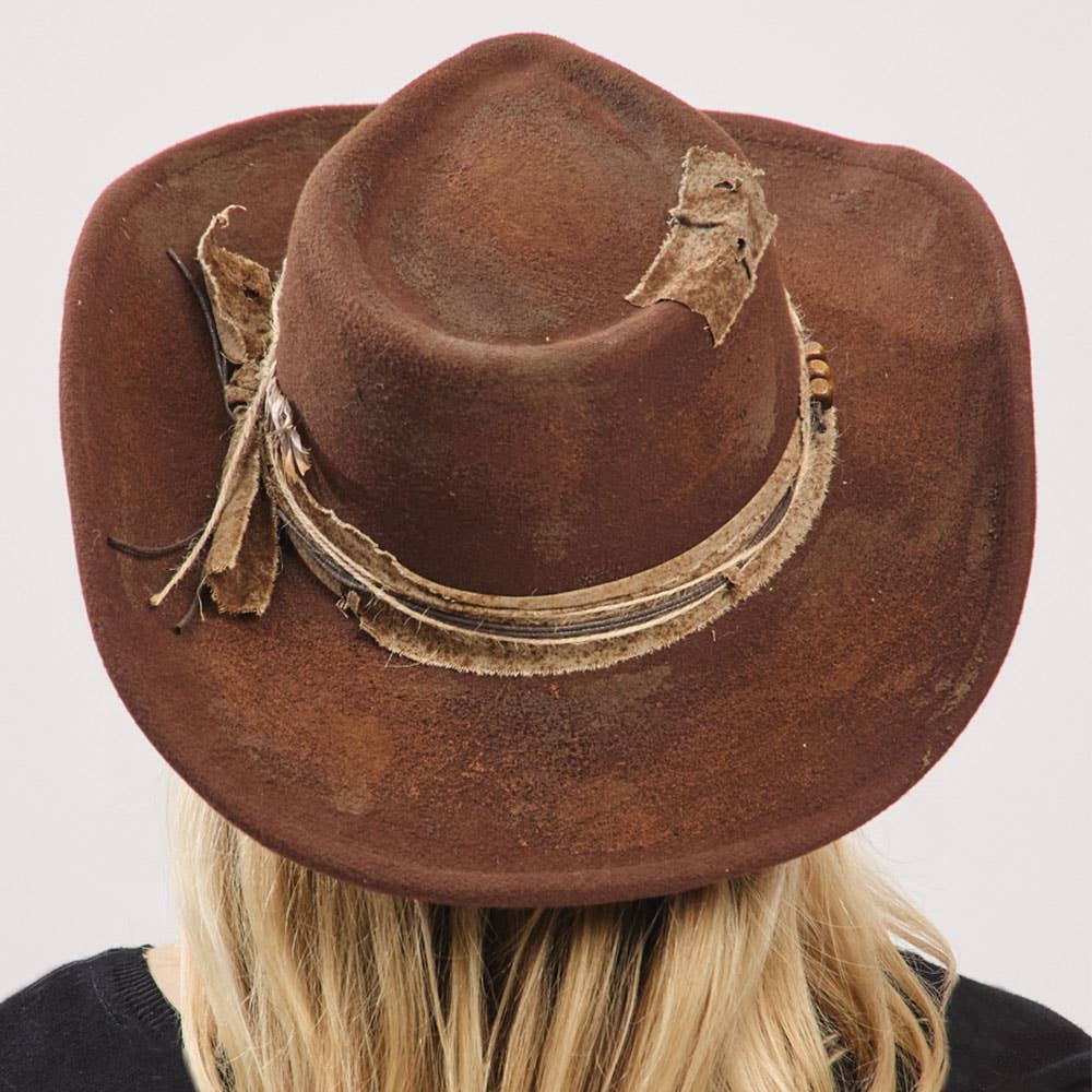 Sensibling Corp. - Vendita all'ingrosso Cappello da cowboy - Donna - Cappello Fedora Western Cowgirl Rustico con Fascia in Legno con Perline, Rifinitura Invecchiata e Accento di Piume Vintage.2