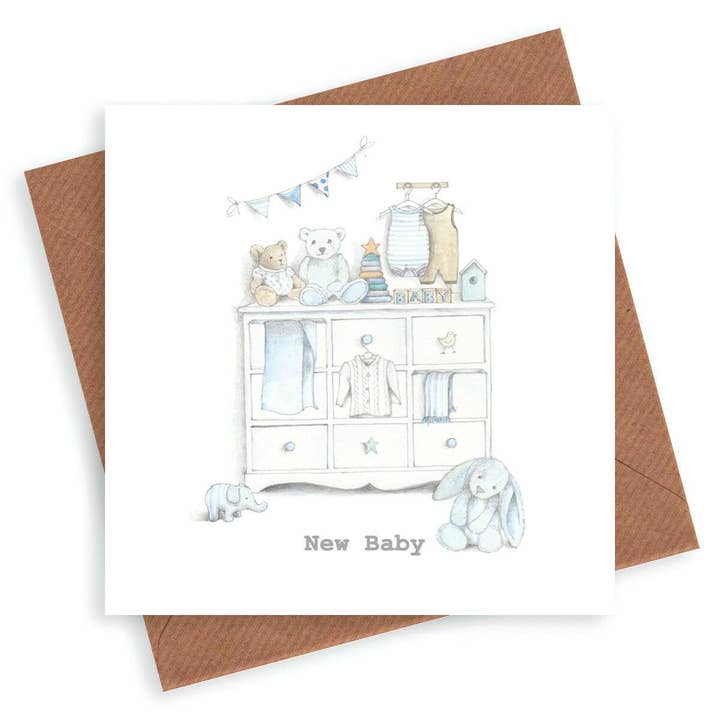 Carte de chambre pour bébé garçon – Carte de vœux de luxe en aquarelle avec enveloppe kraft pour la vente par Crumble & Core