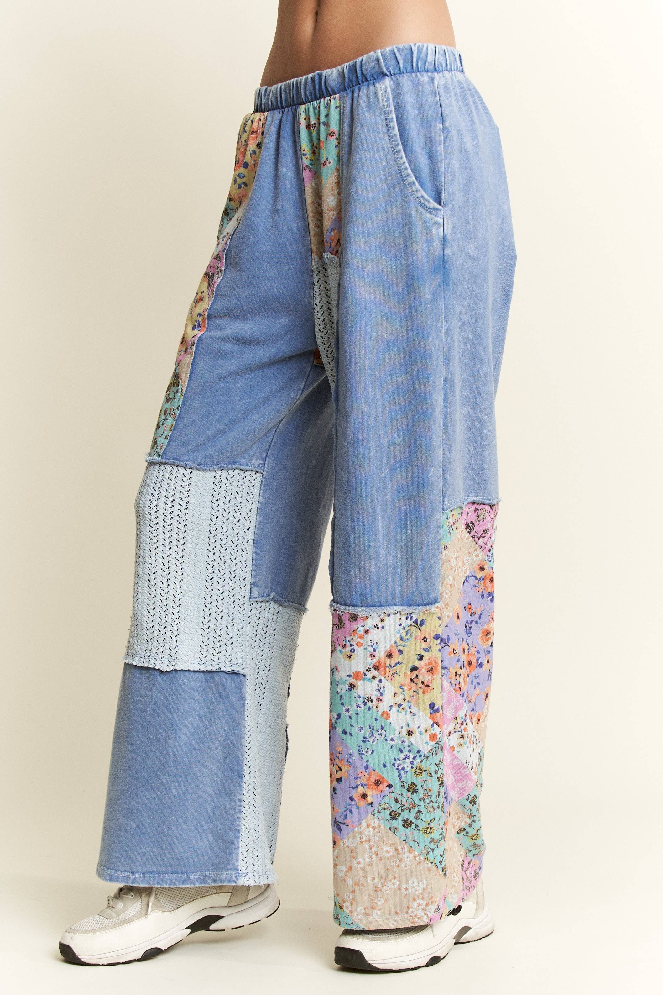 J.Her - Wholesale Pants - Women's - Mineral Washed Floral WaveKnit Jacquard Boho Pants HP610614