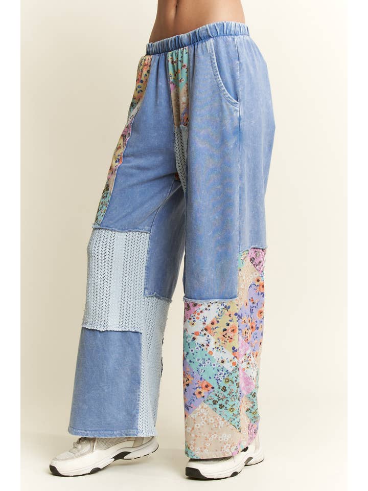 J.Her - Wholesale Pants - Women's - Mineral Washed Floral WaveKnit Jacquard Boho Pants HP610614