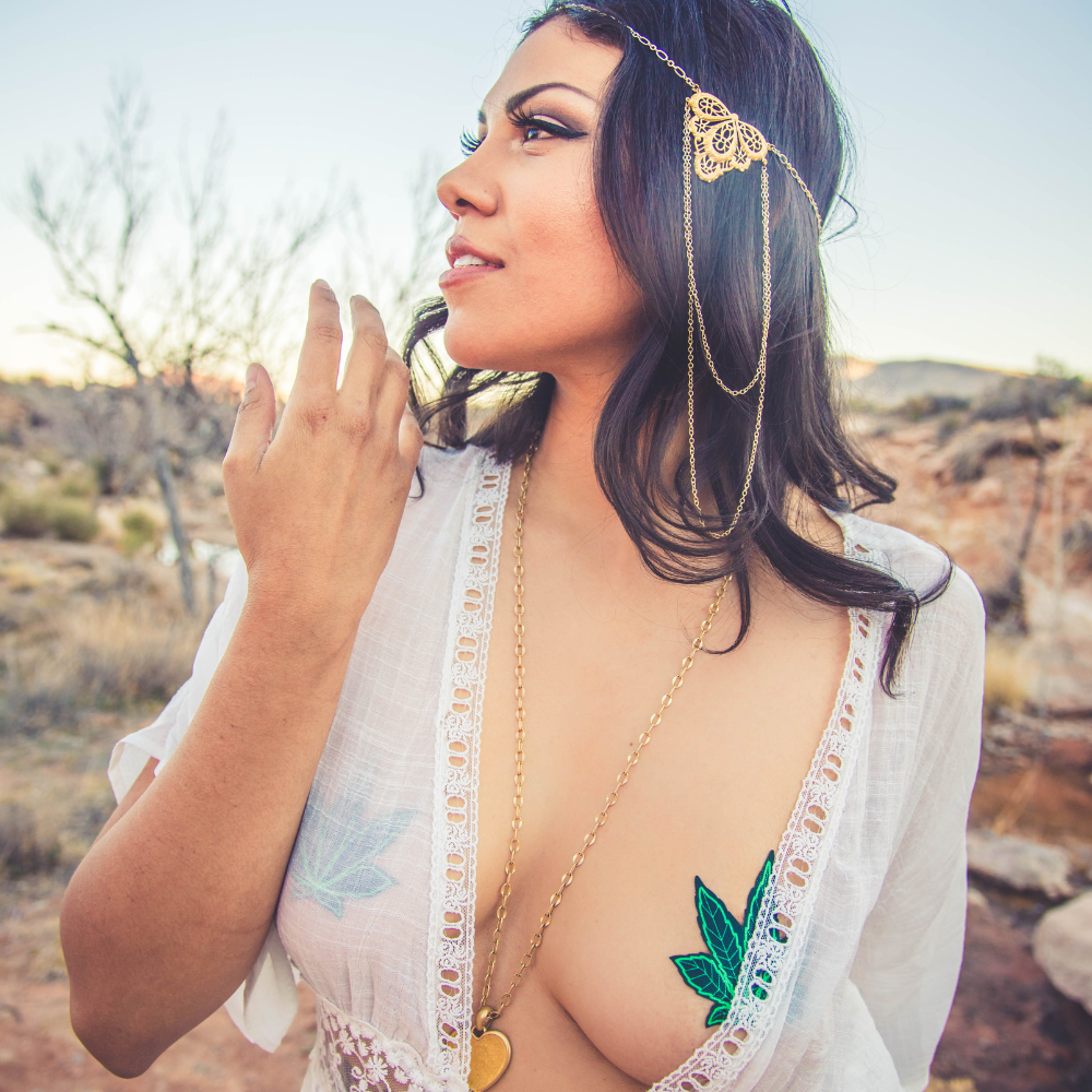 Pastease® – Engroshandel Brystvortepads - Dame – Indica Pot Leaf: Grøn Weed Nippel Pasties af Pastease®4