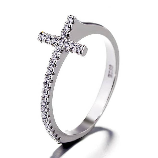 Sterling Silver Swarovski Cross Ring for wholesale by Amy and Annette