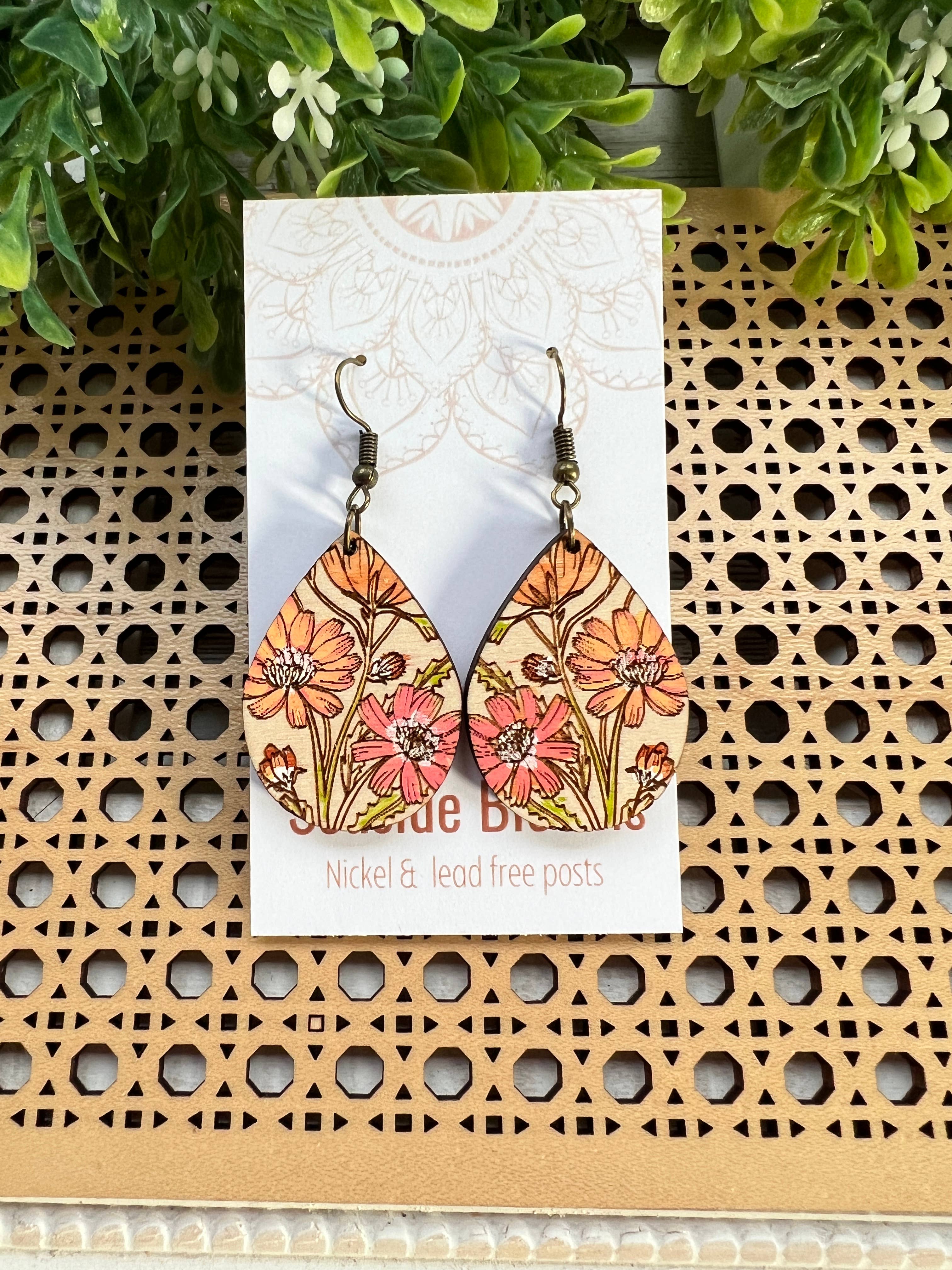 Seasideblooms - Wholesale Dangle Earrings - Boho daisy hand painted lightweight wood earrings 4