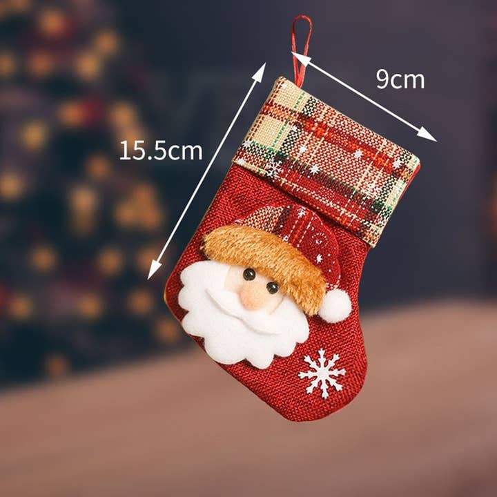 Contrast Color Plaid Cute Cartoon Christmas Socks Gift Bag for wholesale by Sheer Trend