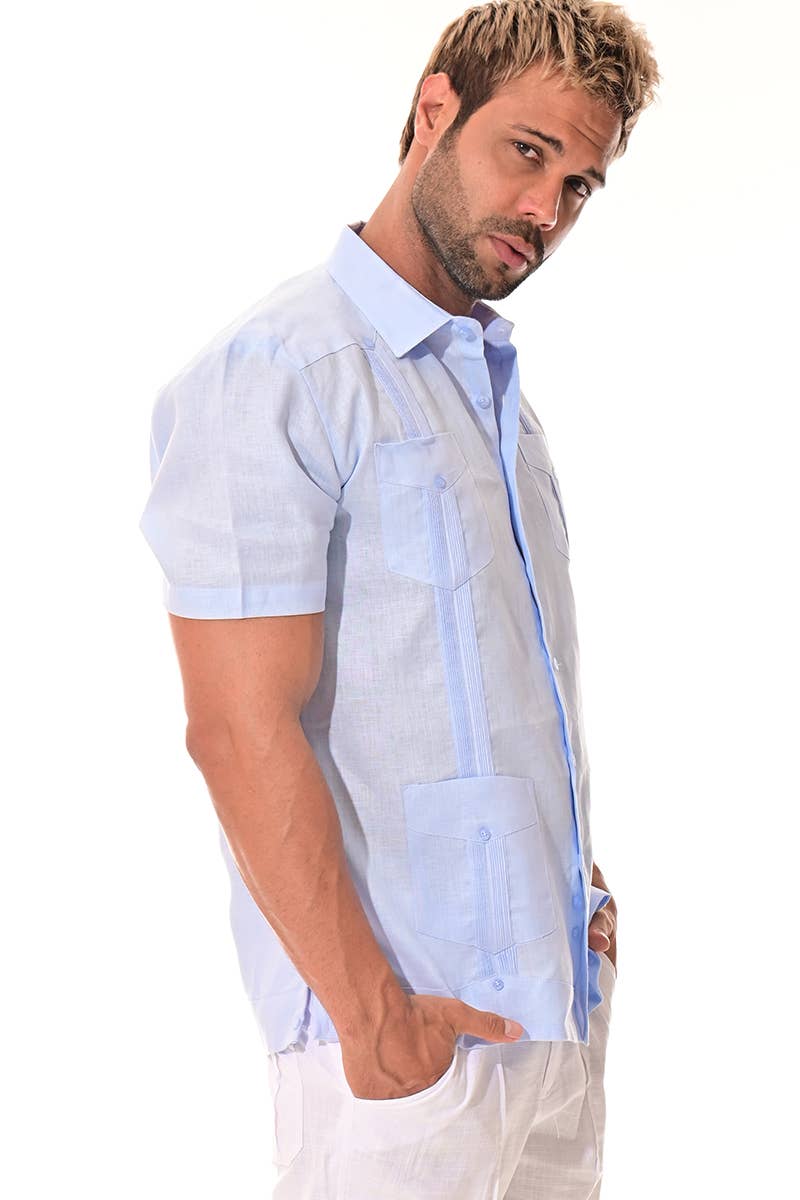 Azucar & Bohio - Wholesale Button Down Shirt - Men's - Men's Guayabera S/S Shirt 100% Linen Traditional-A-LS39913