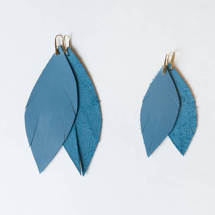 The SoCo Cool Blue Leather Earrings for wholesale by Waterloo Style