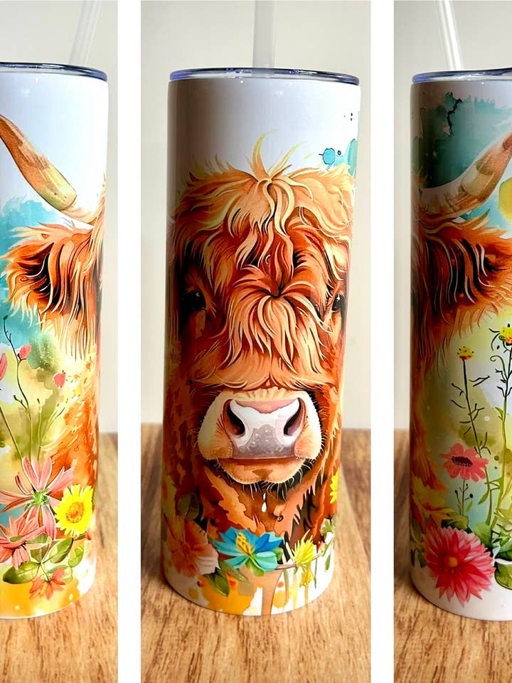 Bicchiere snello 20oz Highland Cow primaverile per la vendita all'ingrosso da parte di HBT Custom Creations