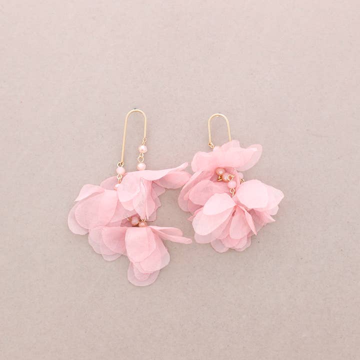 Sonata - Wholesale Snap Jewelry - Metal Arch Earrings with Flower and Fabric Pendants4