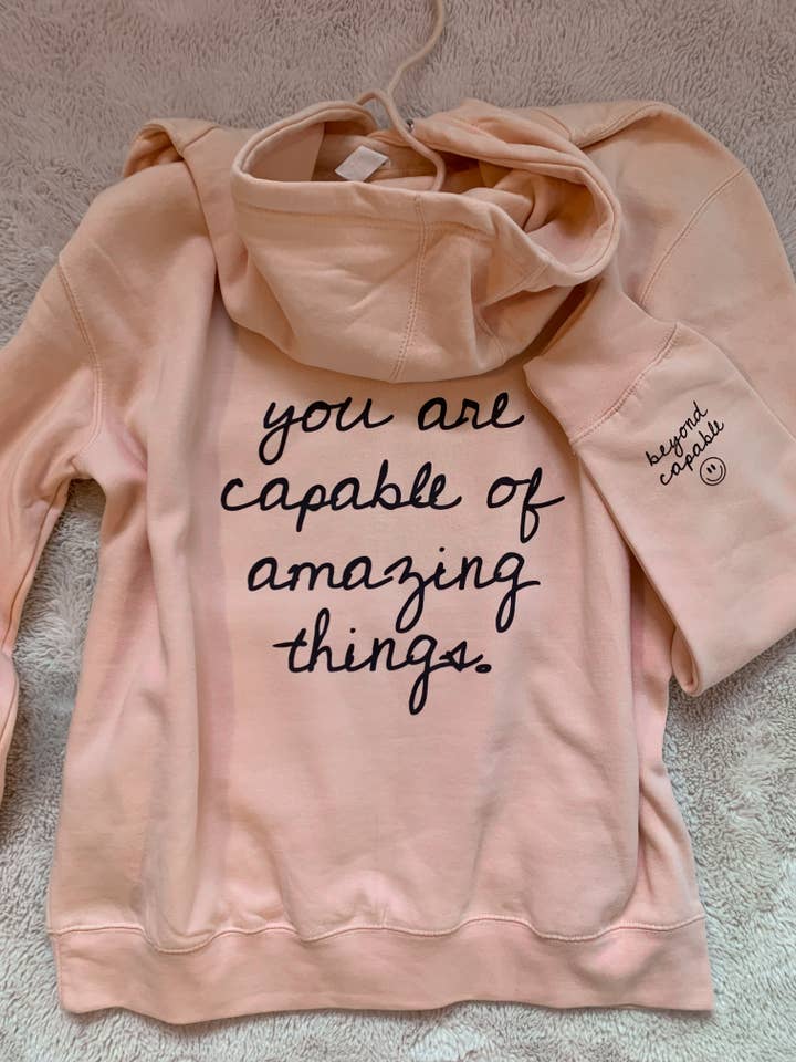 Rad Vibes Only - Wholesale Hoodie - Women's - You Are Capable of Amazing Things Hoodie Words On Sleeve