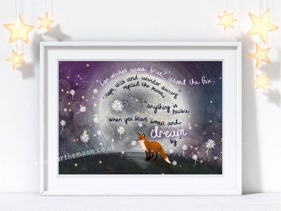 Fox Under The Moon – wholesale Art print – A4 Art Print ~ Wishes1