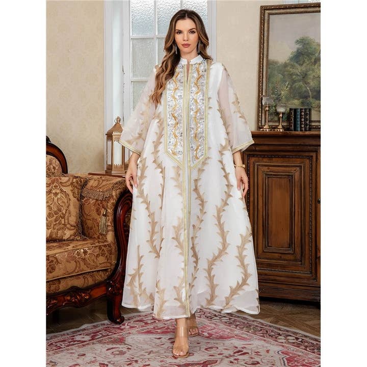 MoodGold - Wholesale Kaftan - Women's - Embroidered Mesh Tribal Muslim Abaya3