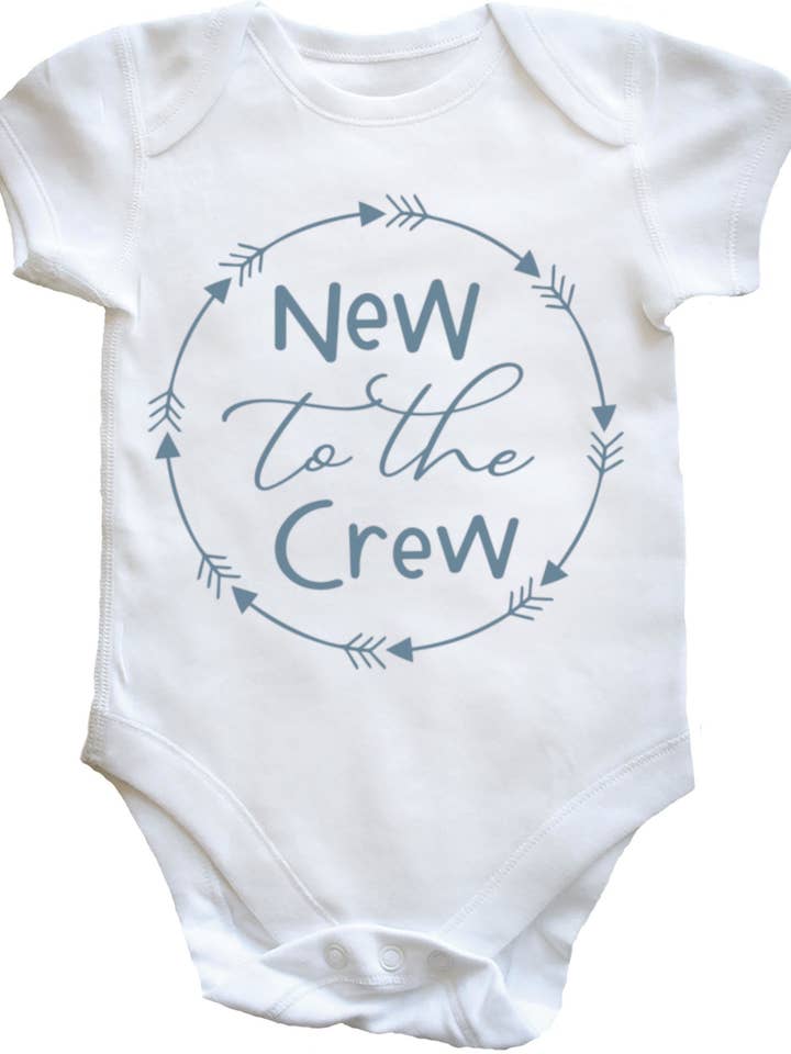 New To The Crew Short Sleeved Baby Bodysuit Vest for wholesale by Little Ratbag