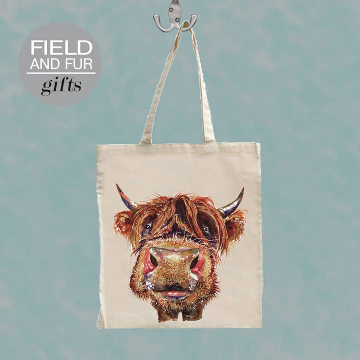 Jock, Highland Cow Tote Shopping Bag for wholesale by Field and Fur Gifts