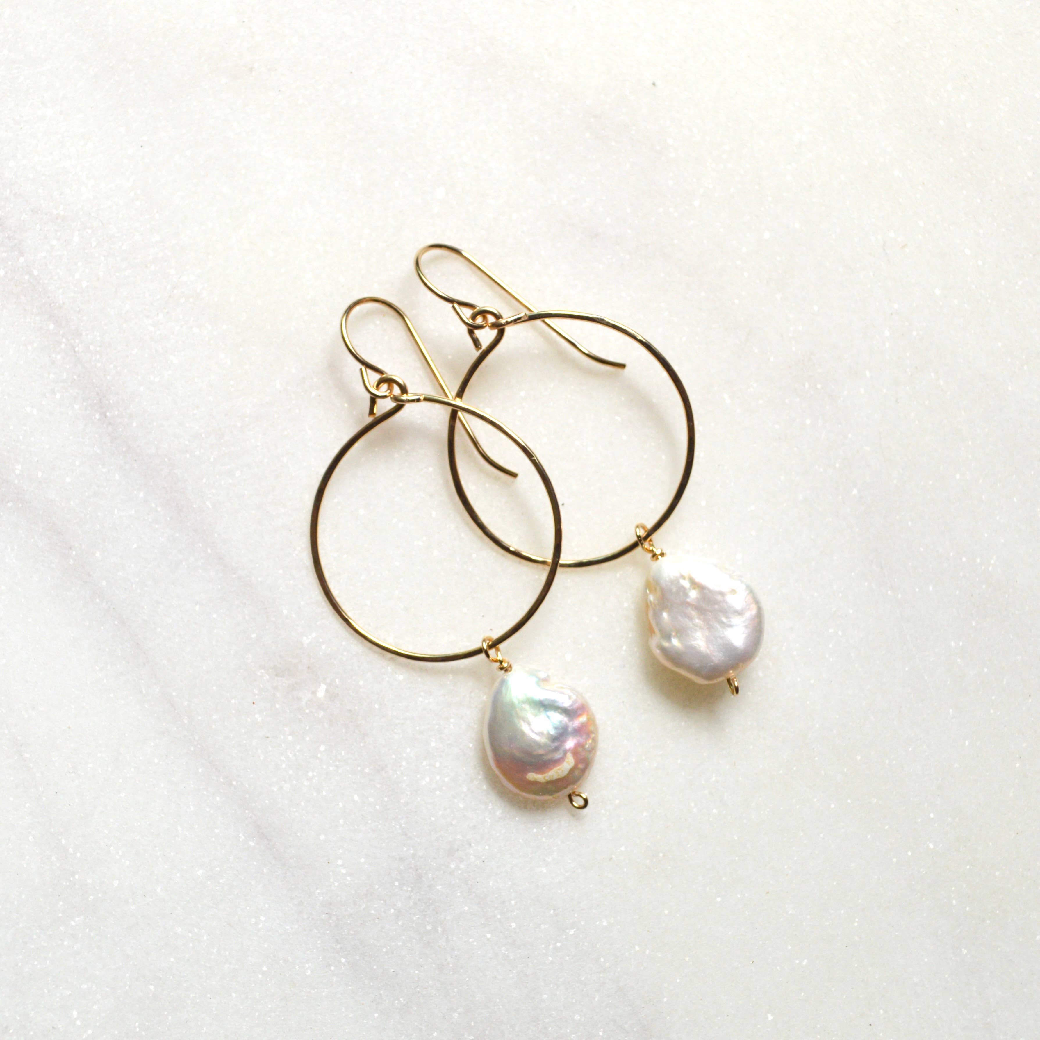 Salty But Sweet - Wholesale Dangle Earrings - Cream Freshwater Pearl Hoops2