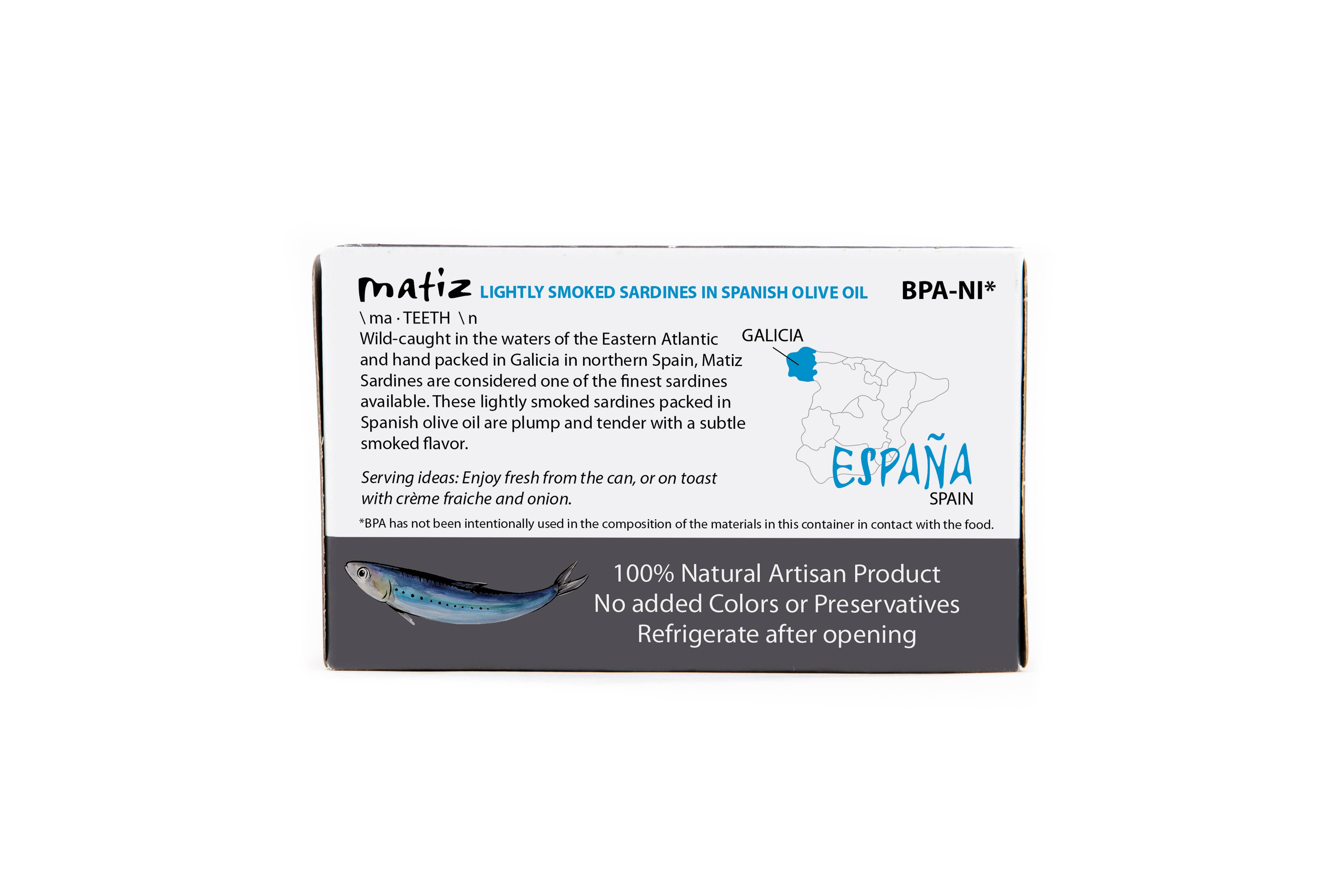 Matiz - Vente Poissons en conserve - Matiz Sardines fumées à l'huile d'olive - Boîte de 4,2 oz1