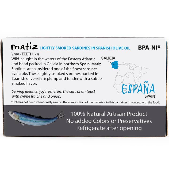 Matiz - Vente Poissons en conserve - Matiz Sardines fumées à l'huile d'olive - Boîte de 4,2 oz1