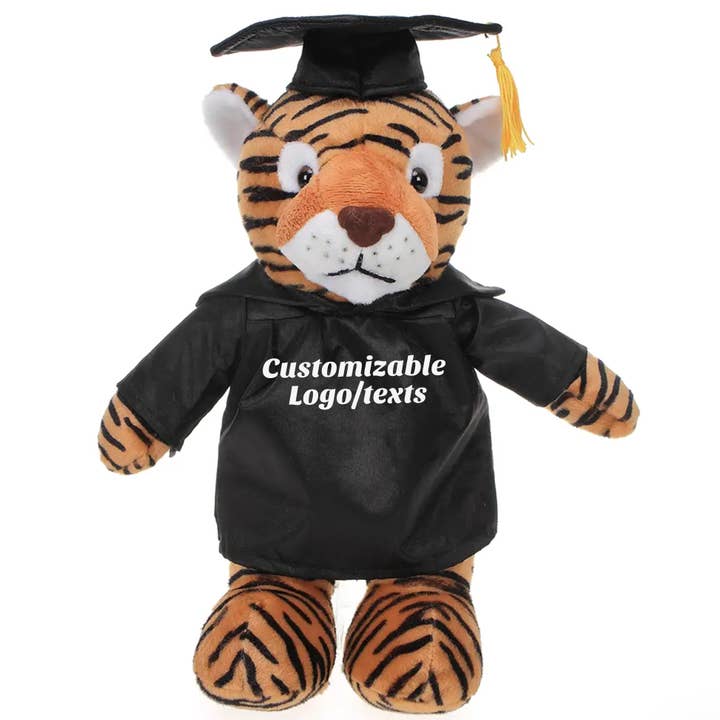 Plushland – wholesale Stuffed/plush toy – Kids & baby – 11" Personalized Graduation Tiger Plush in Custom Cap & Gown0