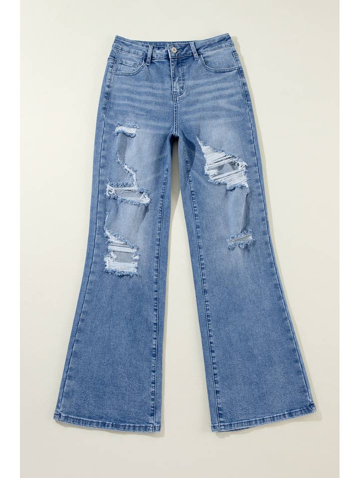 Ashleigh Blue Acid Wash Distressed Wide Leg High Waist Jeans for wholesale on Faire3