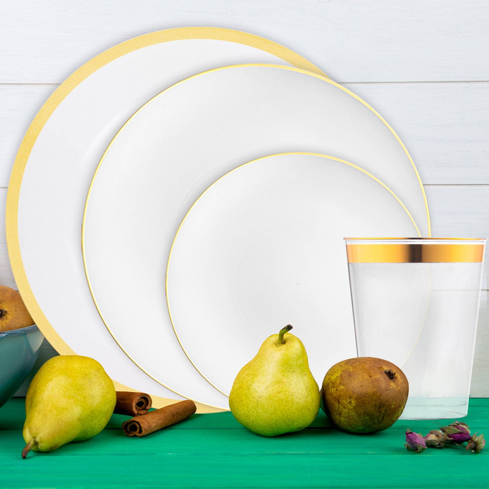 Smarty had a Party - Wholesale Serviesset - Witte met Gouden Maanlicht Ronde Plastic Bruiloft Waardeset7