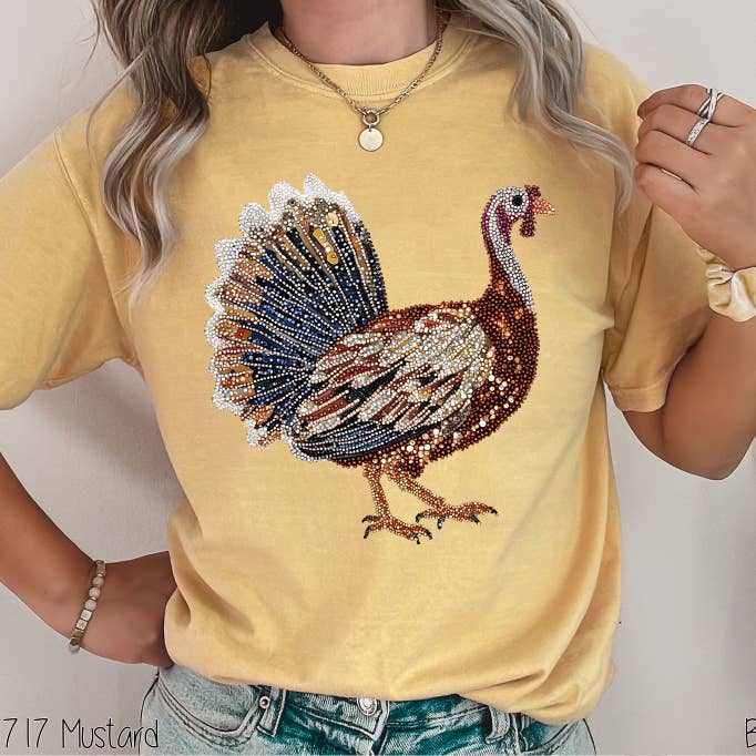 Bama Screens - Wholesale Screen Printed T-Shirt - Women's - Turkey Faux Rhinestones #BS84123