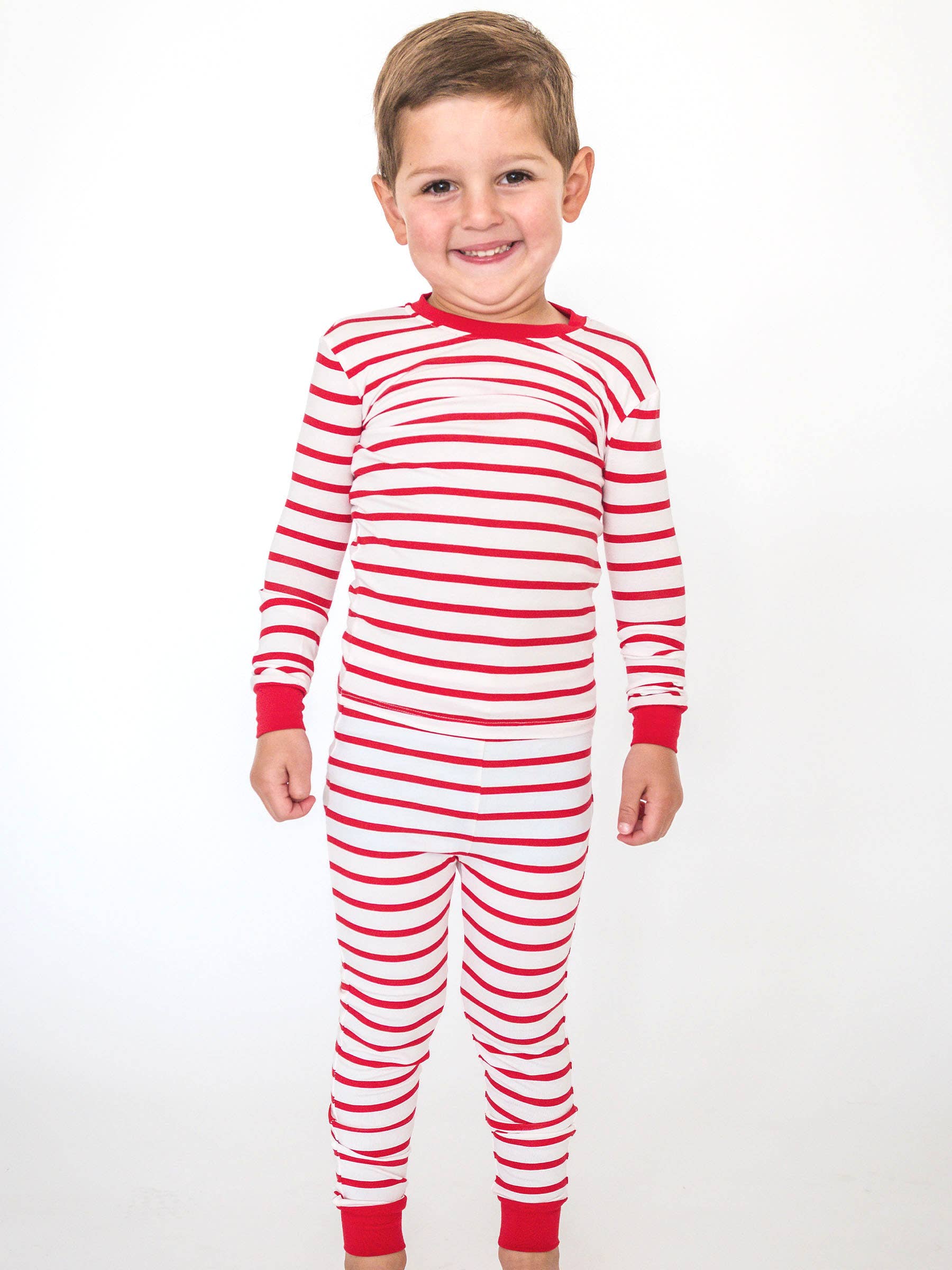 SoftSnooze™ Boys Cotton Modal Red & White Stripe Long Sleeve Pajama Set for wholesale on Faire3