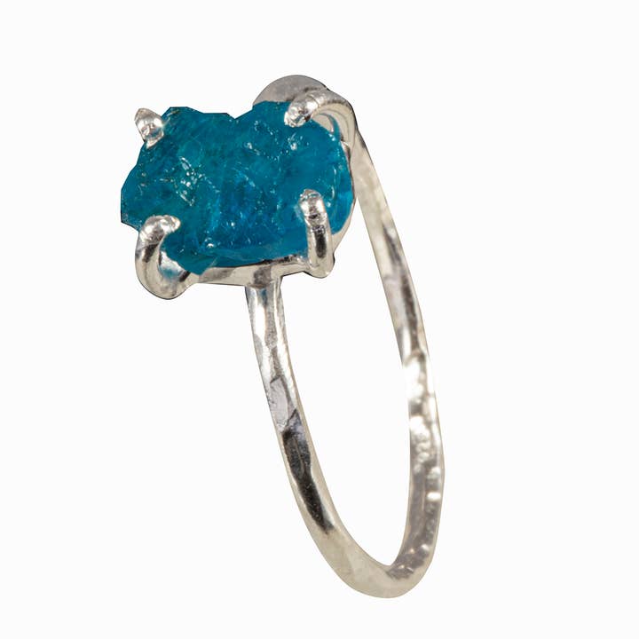 Blarney Stone Blue Apatite Raw Stone Sterling Ring for wholesale by Saraswati Imports