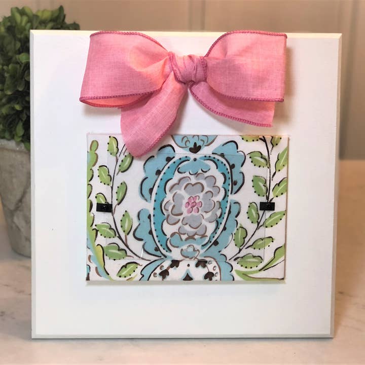 Bella Picture Frame With Light Pink Ribbon for wholesale by Kricket Lane Designs