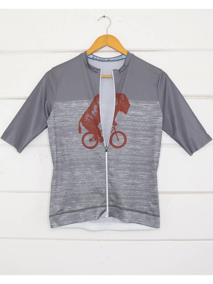 Grey Bison Zip-Up Racer Jersey for wholesale on Faire3