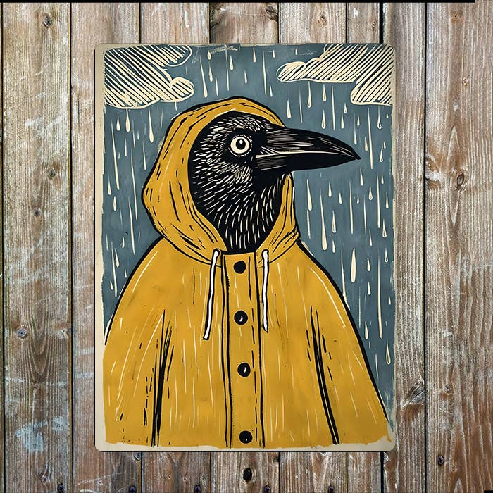 The British Metal Signs Company – wholesale Sign – Crow Yellow Raincoat Raining Nautical Metal Sign Plaque0