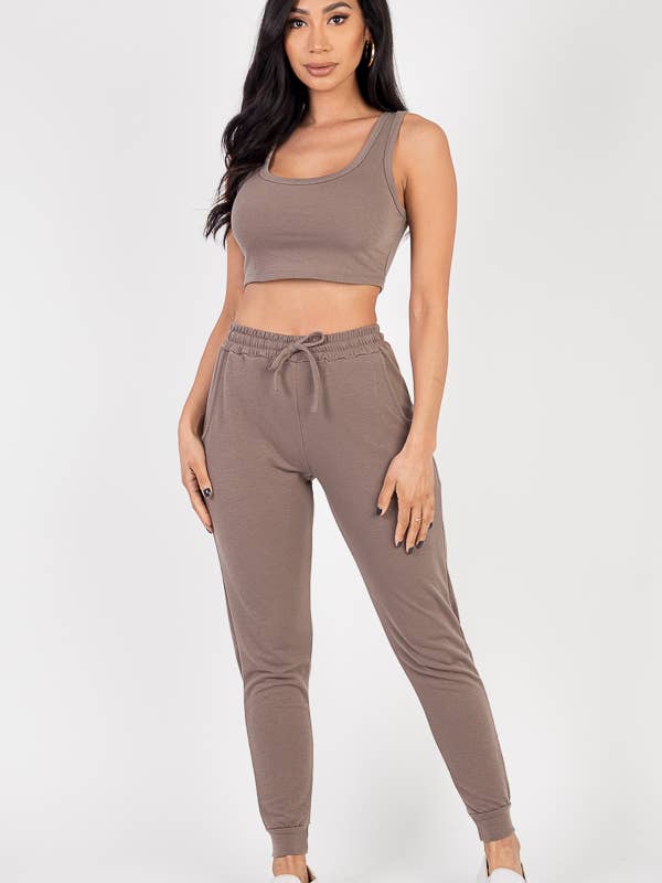 CAPELLA APPAREL - Wholesale Lounge Set - Women's - French Terry Cropped Tank Top & Joggers Set1