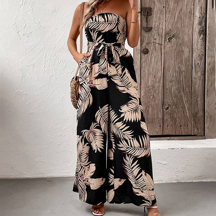 Black Printed strapless jumpsuit_CWSJS0583 for wholesale on Faire