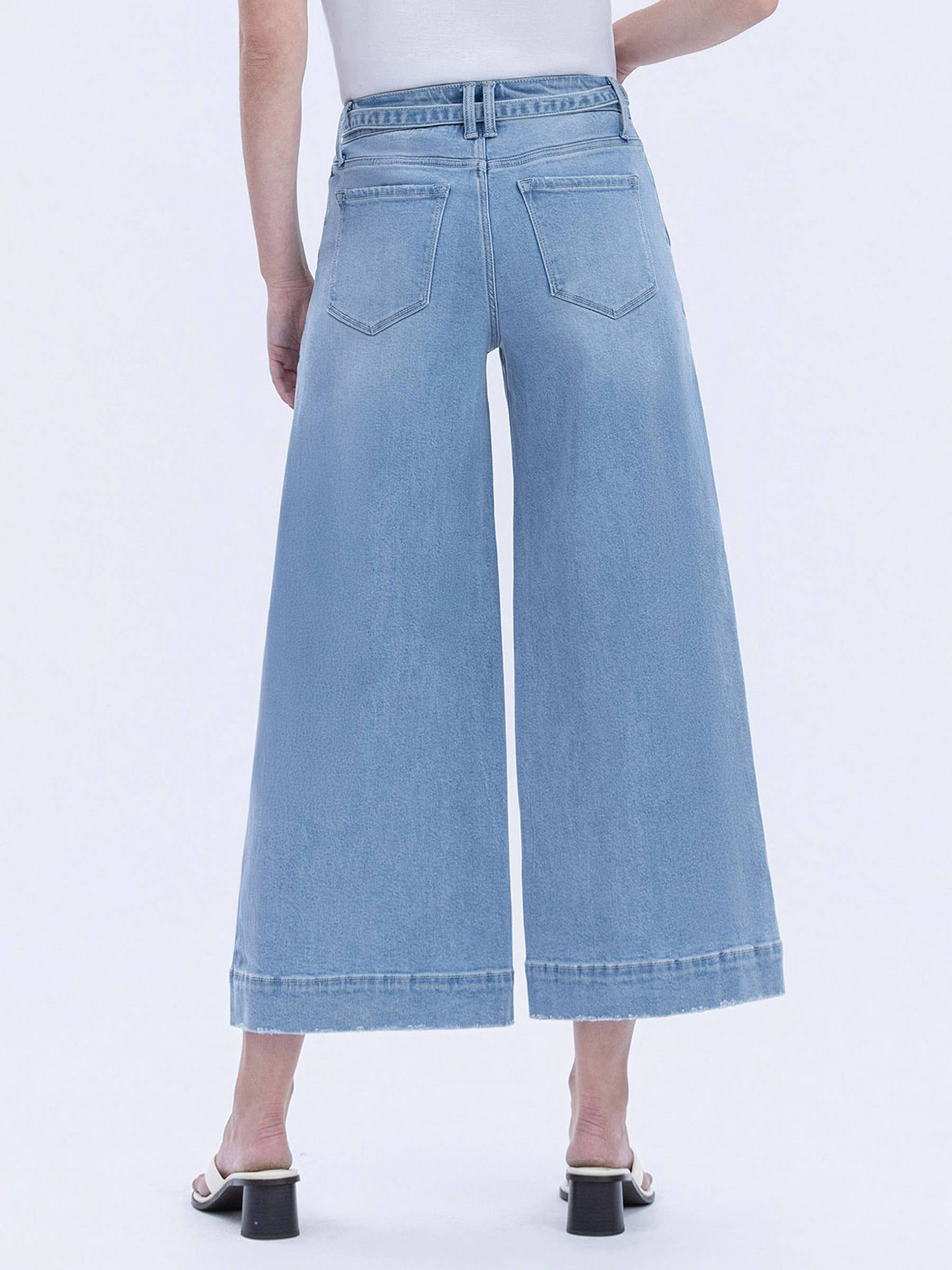 FLUSTER HIGH RISE TIE WAIST CROP PALAZZO JEANS T6906 for wholesale on Faire1