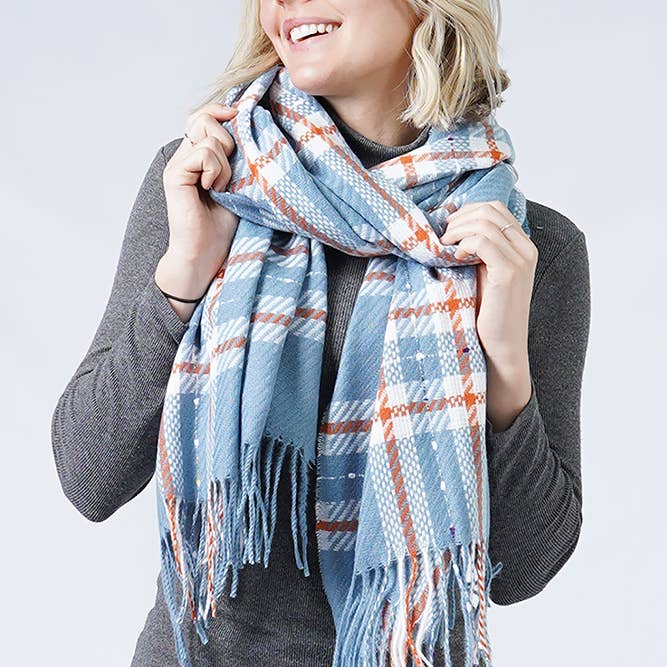 Hana - Wholesale Scarf - Women's - Plaid Oblong Tassel Scarf