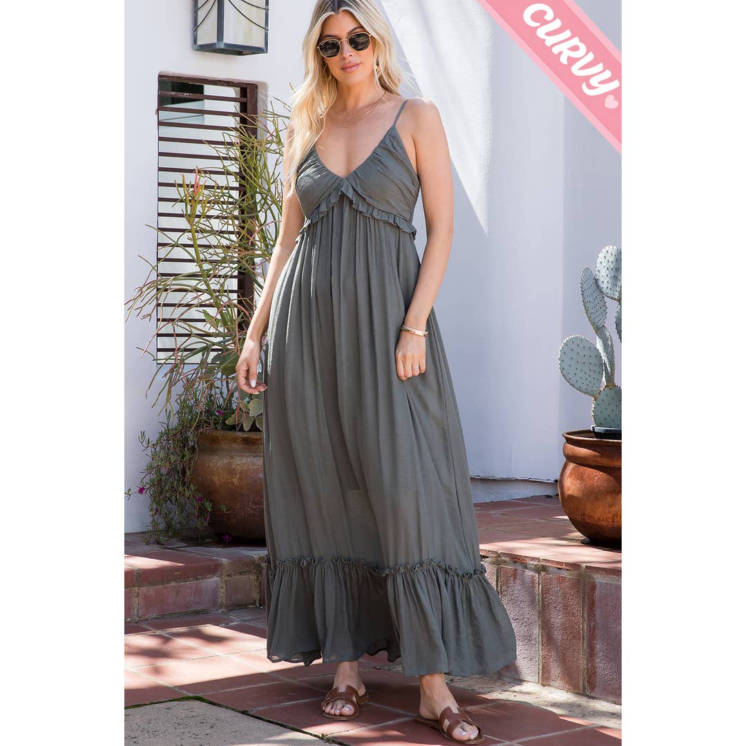 MAXIKLEID MIT RÜSCHEN UND V-AUSSCHNITT IN ÜBERGRÖSSE für den Großhandel von Sweet Lovely by Jen