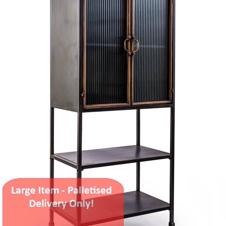 McGowan & Rutherford Ltd – wholesale Cabinet – Black And Antique Gold "Orwell" Tall Cabinet With Shelves0