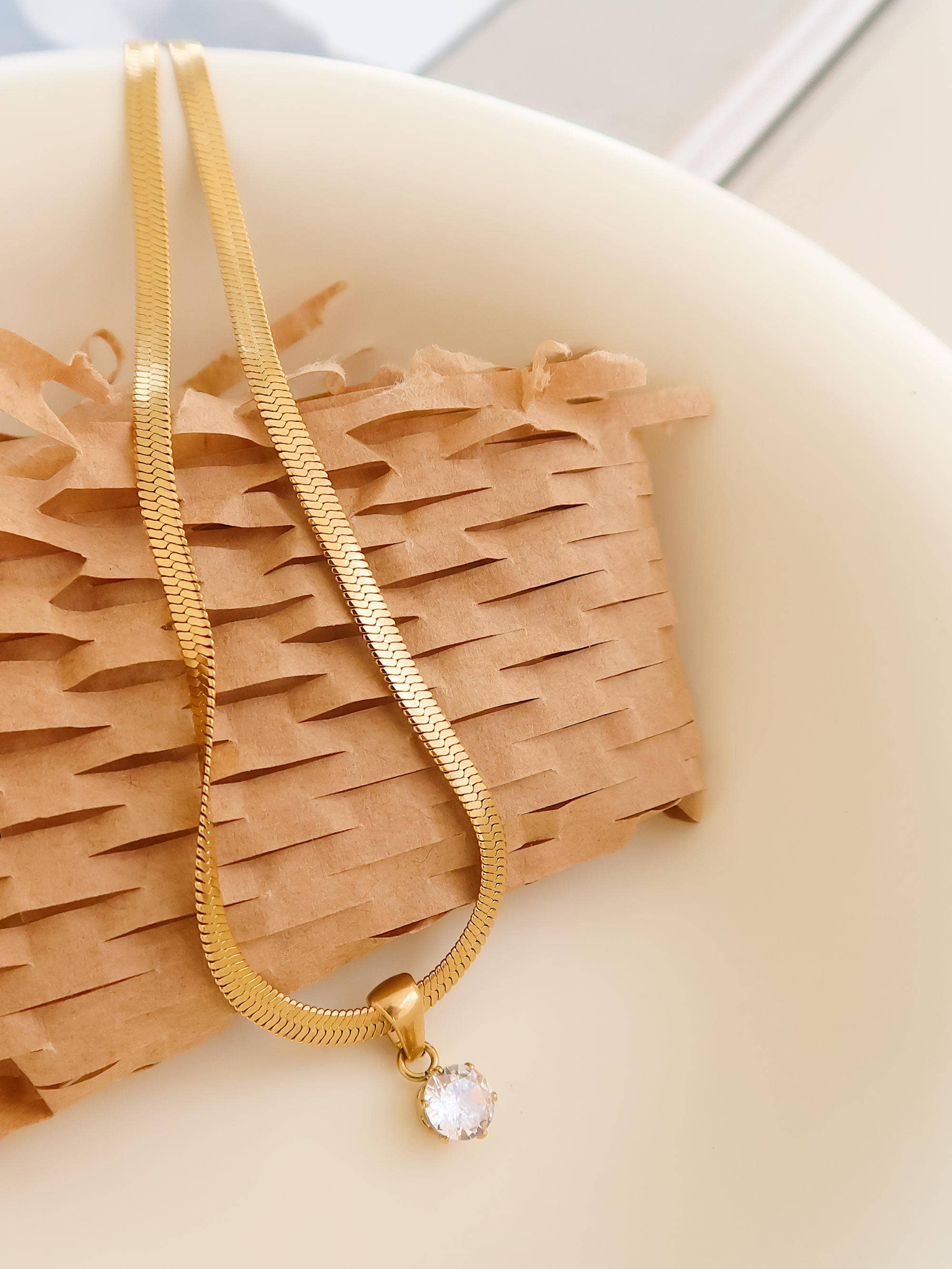 Blanc 18K Gold Non-Tarnish CZ Snake Chain Necklace for wholesale on Faire2