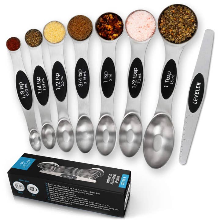 Zulay Kitchen - Wholesale Measuring spoon - Premium Stainless Steel Magnetic Measuring Spoons - 8 Pc Set2