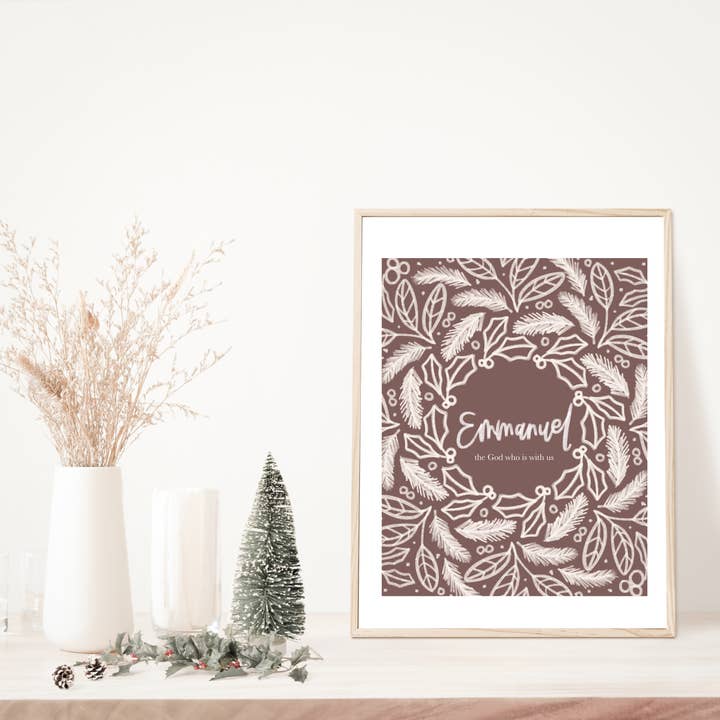 Emmanuel God With Us Burgundy Print for wholesale by chrpaperie