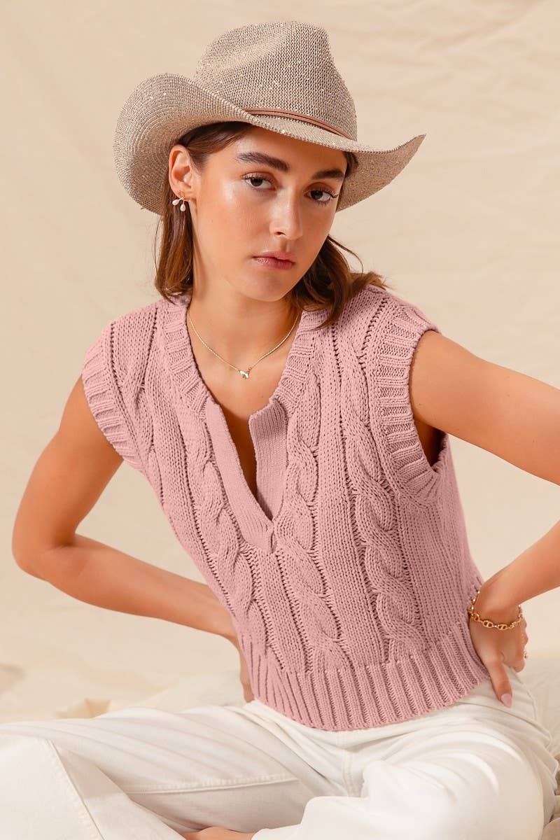 Vanilla Monkey – wholesale Knitted jumper – Women′s – Notched Neck Cable Knit Sweater Vest4