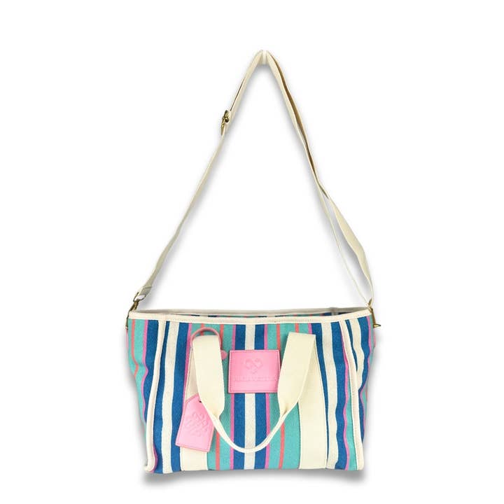 Maria Victoria - Wholesale Tote Bag - Women's - MV Canvas Striped Tote Blue2