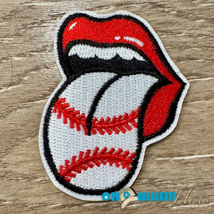Toppa ricamata termoadesiva "Baseball Tongue" per la vendita all'ingrosso da parte di On a Whim Hats