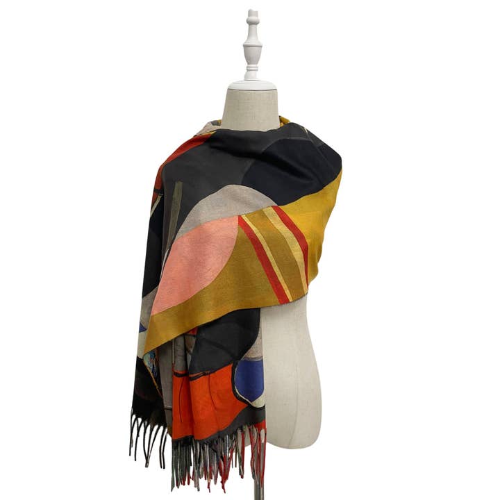 Multi Picasso Woman In Red Art Print Reversible Wool Tassel Scarf for wholesale on Faire4