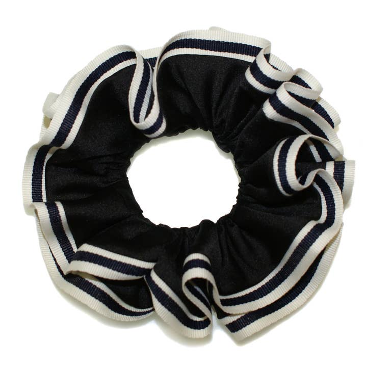 Grosgrain Edged Luxe Scrunchie - Black - HEL05 BLACK for wholesale by Hepburn & Co.