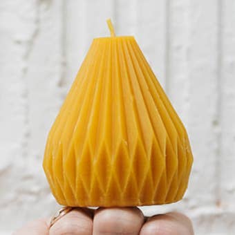 Pear (Sml) - Ribbed Beeswax Pillar Candle for wholesale by Slow Burn