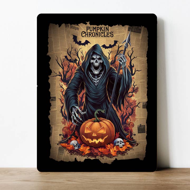 Halloween Pumpkin Chronicles News Scary Metal Sign Plaque for wholesale by The British Metal Signs Company