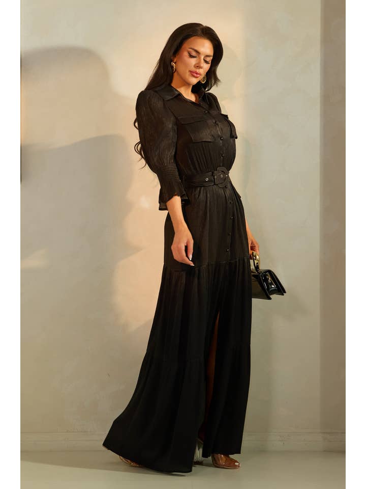 The Sang - Wholesale Dress - Women's - WAIST DETAIL HALF SLEEVED MAXI DRESS