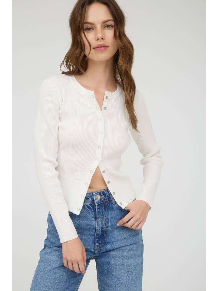 The Workshop Studio - Vente Cardigan – femme - GILET EN MAILLE À COL ROND AVEC BOUTONS-PRESSION46