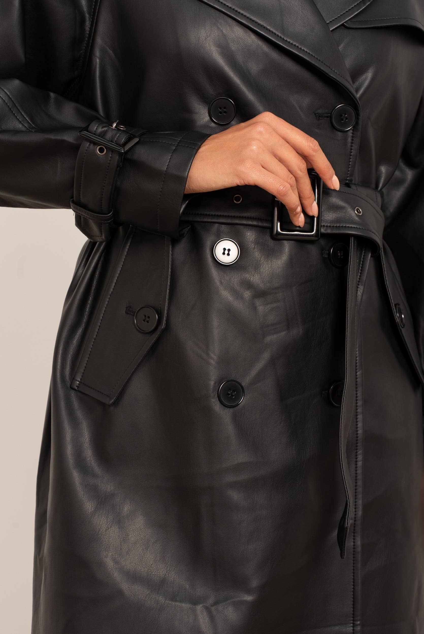 Attentif Paris - Wholesale Trench Coat - Women's - Long vegan leather trench coat6