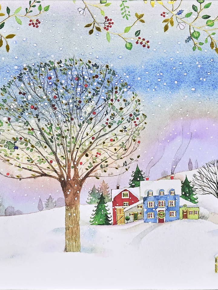 Village Twilight Deluxe Boxed Holiday Cards for wholesale by Peter Pauper Press